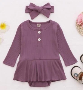 Baby Girls Purple Ribbed Dress with Headband - Picture 1 of 2