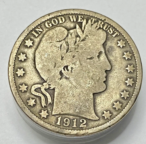 1912-S Barber Half Dollar - Choice Original VG 4+ Letters LIBERTY 002 Cover