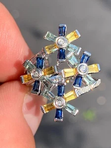 14ct gold diamond multi coloured sapphire ring designer - Picture 1 of 7