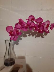 Silk phalaenopsis Orchid Artificial Floweri in  Glass Vase With Faux Water pink