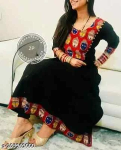 Bellissima Kurti svasata in rayon nero da donna taglie forti - Foto 1 di 2