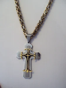 HERREN 24" EDELSTAHL GROBES KETTENGLIED UND KREUZ ANHÄNGER HALSKETTE #TG - Bild 1 von 6