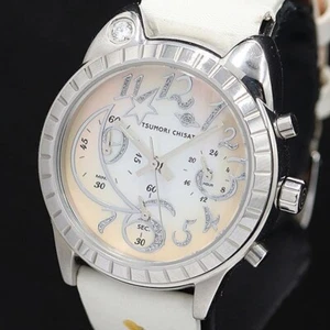 Tsumori Chisato VD53-D001 QZ Shell Dial Chronograph Cat Shaped Bezel Round - Picture 1 of 4