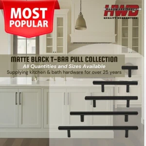 Matte Black T-Bar Handles Knobs Pull Kitchen Cabinet Hardware 76/96/128/160mm - Picture 1 of 11