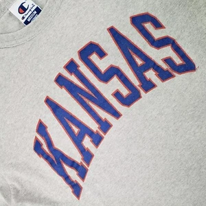 Vintage 90s Champion Kansas Jayhawks Single Stitch T Shirt Gray Medium NCAA - Picture 1 of 21
