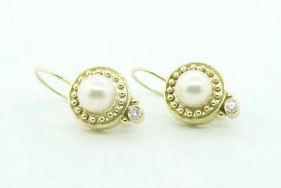 Estate Sale 18k Multi-Tone Gold Pink White Pearl Diamond Earrings 0.10 TCW - Image 1 of 4