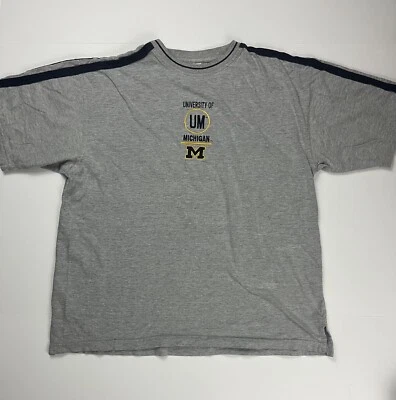 Винтажная футболка University of Michigan серая сине-желтая винтажная сделано в США б/у в отличном состоянии большая полоса - Изображение 1 из 4