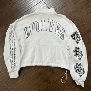 Darc Sport SHE Damen kleines weißes kurz geschnittenes Sweatshirt mit Viertelreißverschluss Wölfe Fitnessstudio - Bild 1 von 9