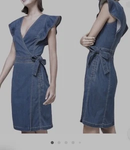White House Black Market Damen-Jeanskleid Faux Wickeloptik Taille zum Binden blau Größe 0 - Bild 1 von 4