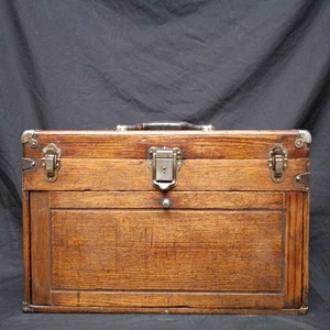 Antique Union ? Oak Machinist Jewelry Chest Industrial worn old patina 7 drawer - Picture 1 of 18
