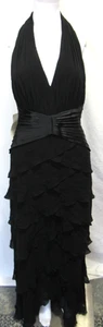 Tadashi Shoji US Size 10 Black Silk Tiered Formal Halter Maxi Dress - Picture 1 of 9