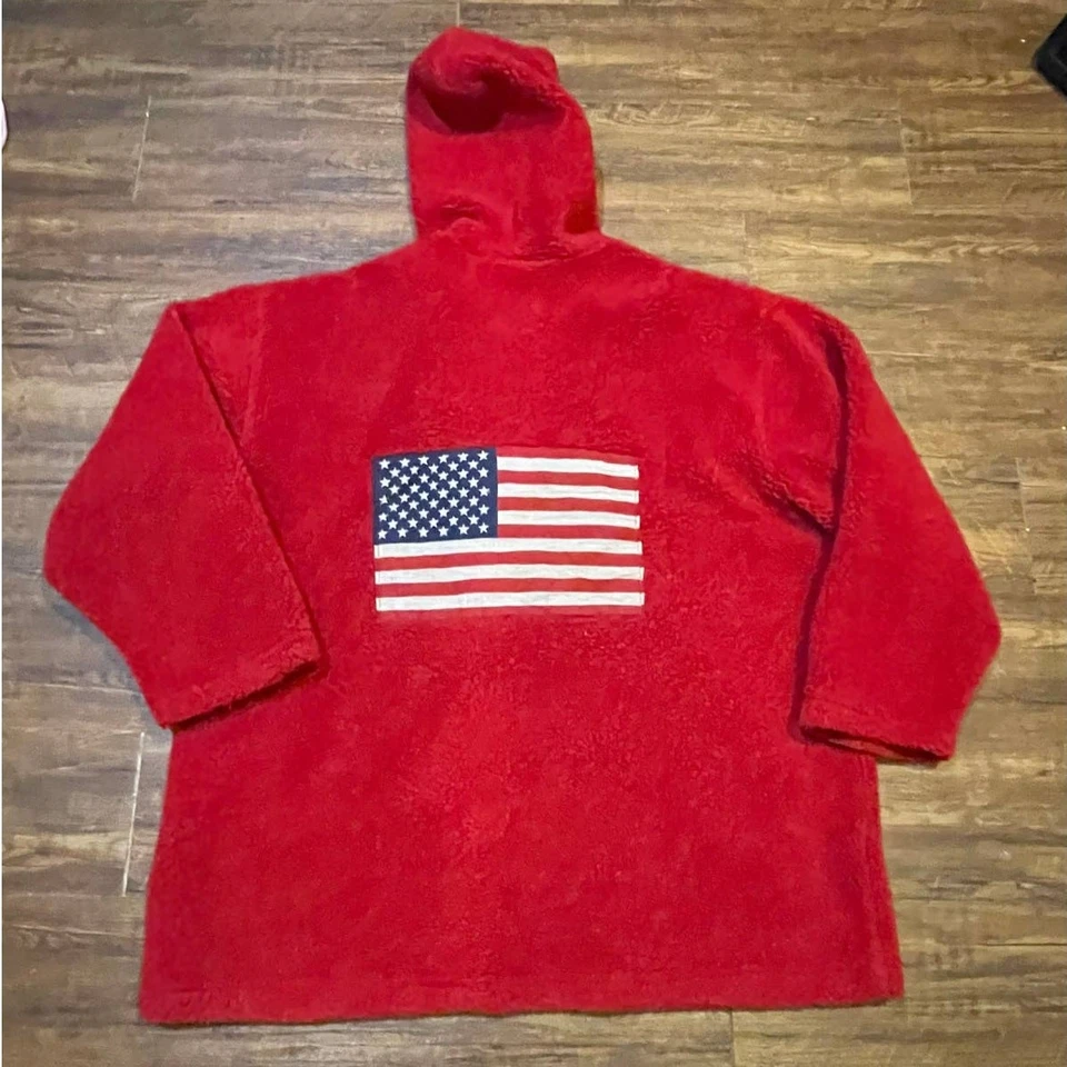 TASHA POLIZZI T.P. Saddleblanket and Co Chaqueta polar roja Bandera XL EE. UU. Hecha Foto 1 de 4