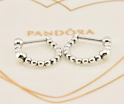 New Genuine Pandora Sterling Silver String of Beds Hoop Earrings 297532 - Image 1 of 4