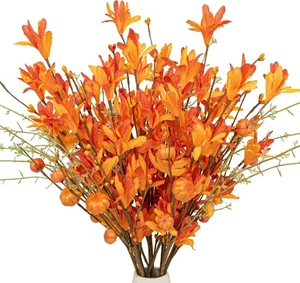 Artificial Fall Flowers 12 Pack Floral Picks with Pumpkins and Orange - Picture 1 of 5