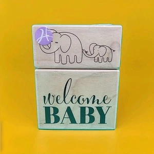WELCOME BABY & MOTHER CHILD Elephant Rubber Wood Stamp Set Shower Newborn Party - Picture 1 of 9