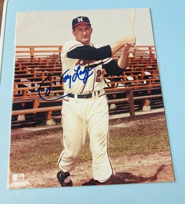 Foto 8x10 firmada/automática de Johnny Logan de los Bravos de Milwaukee Foto 1 de 2