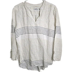 Vineyard Vines Blouse Womens Sz L Lurex Stripe Savannah Popover Beach Resort - Picture 1 of 10
