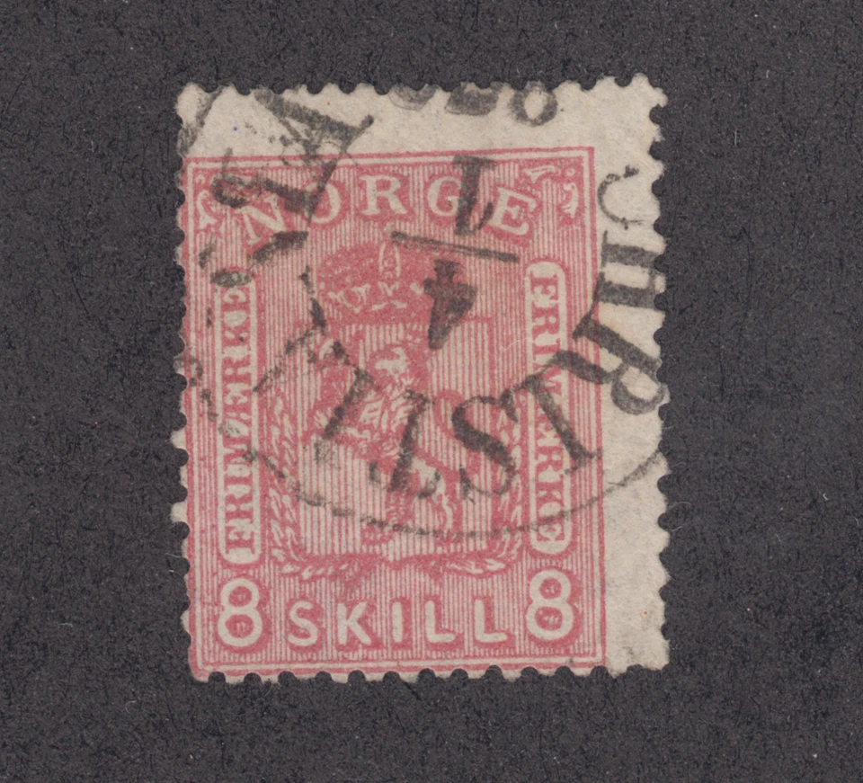 Noruega Sc 15 Usado 1867-68 8s Rosa Carmín Poste Cuerno y Corona, Sonido.  Foto 1 de 1