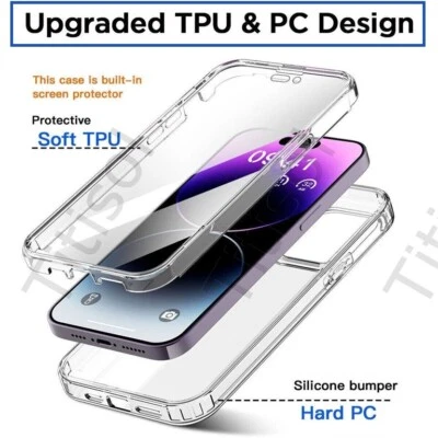 For iPhone 16 15 14 13 12 Pro Max Xs Shockproof 360 Cover Front & Hard Back Case - Image 1 of 4