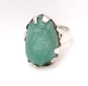 Colombian Raw Emerald Ring 10.00 Cts Silver 950 F. Size 7 Muzo Mines - Picture 1 of 16