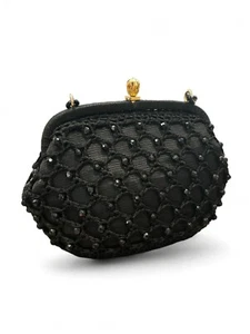 Cartera de colección para damas tejida cristal tapa a presión negra cadena asa hecha en Italia Art Deco - Imagen 1 de 7