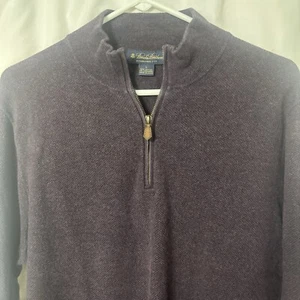 Suéter Pullover Brooks Brothers Para Hombre L Algodón Cachemira 1/4 Cremallera Preppy Púrpura - Imagen 1 de 5