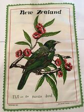 New Zealand TUI Or Parson Bird Natural Linen Dishtowel Tapestry Wall Hanging  