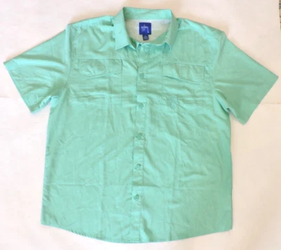 Guy Harvey Men s Large Button Up Short Sleeve Shirt Vented Back Light Green - Image 1 of 4
