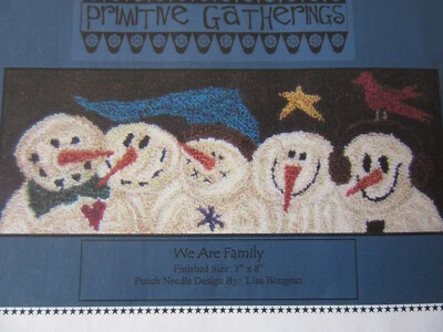 Primitive Gatherings WE ARE FAMILY snowmen PunchNeedle Embroidery Pattern Fabric - Image 1 of 4