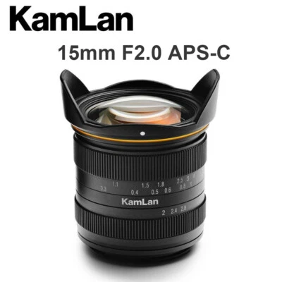 KamLan 15mm F2.0 APS-C Wide Angle MF Lens for Canon Sony Fujifilm X M4/3 Cameras - Image 1 of 4