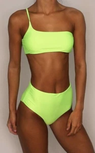 NOS Aurelle Swim Shop Two Piece One Shoulder Britt Green Bikini Set Large New - Picture 1 of 10