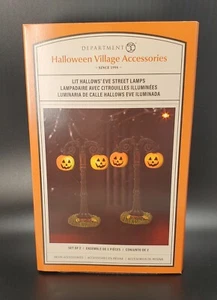 Dept 56 HALLOWS EVE LIT STREET LAMPS Halloween Village 6012281 Pumpkin Set Of 2 - Picture 1 of 2
