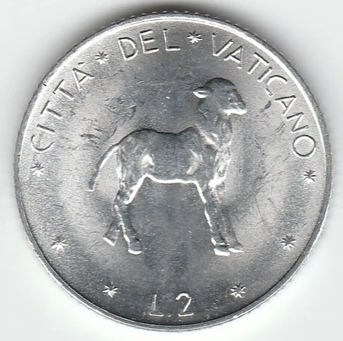 1972 Vatican City 2 Lire ** Lamb of Gob ** Low Mintage Nice Gem BU Free Shipping Cover