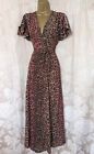French Connection Size 8 Or 10 Pink Brown Leopard Print Plunge Neck Wrap Maxi...