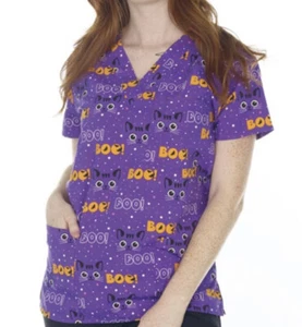 NWT Women's Large Boo Halloween I Love Scrubs Scrub Top - Picture 1 of 1