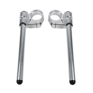 Silver 48mm Clip On Handlebar Fit For Suzuki GSXR1000 2009-2010 09 10 Aluminum - Picture 1 of 6