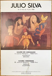 JULIO SILVA ORIGINAL ART POSTER EXHIBITION GALERIE L’OBSIDIENNE 1984 VINTAGE - Picture 1 of 18