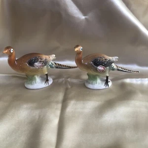 Pair Of Two VINTAGE JAPANESE PORCELAIN PHEASANT FIGURINE Miniatures 9cms X 5cms - Picture 1 of 11