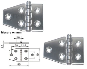 Charnière inox 55x40mm Epaisseur 1,5mm ( Lot de 2 ) inox A2 - Imagen 1 de 2