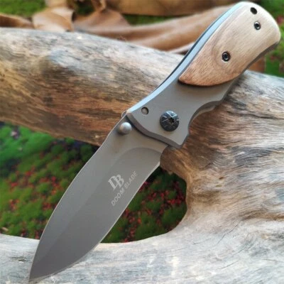 High quality 8CR13MOV stainless steel portable wooden handle sharp folding knife - Image 1 of 4