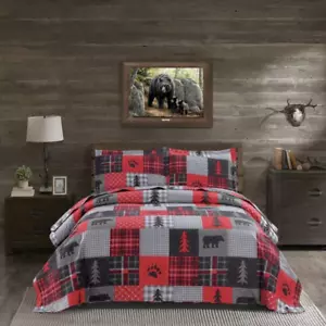 King Size Quilt Set Rustic Quilt Bedding King Quilt Bed Spread Coverlet Plaid Qu - Picture 1 of 8