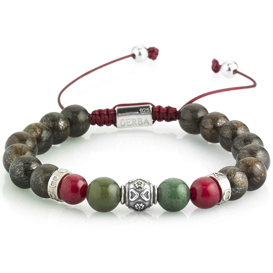 Bracciale Gerba Da Uomo Stone Nexos 321 con pietra Bronzite Agata Argento - Immagine 1 di 2