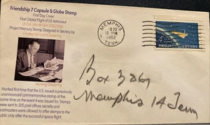 US Space FDC 1962 MEMPHIS TENN Project Mercury 1ST DAY Charles Chickering Cachet - Picture 1 of 4