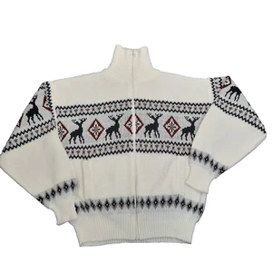 VTG Scandia Woods Cardigan Sweater Mens Size XL Nordic Fair Isle Deer 90s Ski - Picture 1 of 17