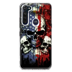 For Motorola Moto G Stylus 2020Shockproof Hybrid Case, USA Flag Skulls Blue Red - Picture 1 of 1