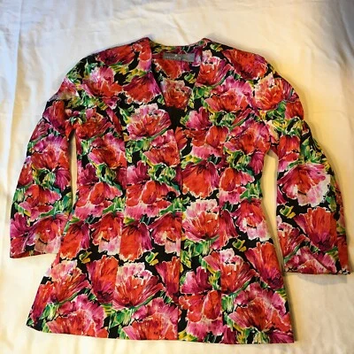 Vintage Liz Claiborne Silk Floral Top Blouse Womens Size 14 Button Long Sleeve - Image 1 of 4