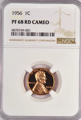 1956 Lincoln Wheat Cent Proof NGC PF 68 RD CAMEO PR68RD CAM Frosty Coin 1C - Image 1 of 2