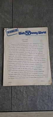 Vintage 1980 Walt Disney World Information Sheets Biography Films Academy Awards - Image 1 of 4