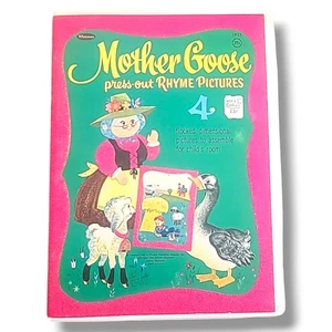 Mother Goose Press-Out Rhyme Pictures Whitman 1968 Flocked 3D Uncut Book - Bild 1 von 4