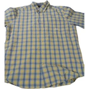 Camisa abotonada de manga corta amarilla/azul de fácil cuidado Chaps para hombre talla grande - Imagen 1 de 9